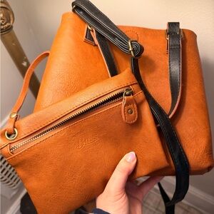 G.H. Bass & Co. Orange and Black Leather Shoulder Bag with Wristlet
